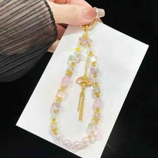 Fan Pendant Tassel Beads Mobile Phone Chain(Pink)