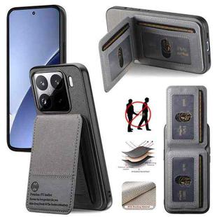 For Xiaomi 15 Pro Twill Fabric Leather Vertical Flip RFID Card Bag Phone Case(Gray)