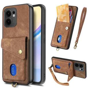 For OPPO Reno13 F Retro Card Wallet Fold Leather Phone Case with Strap(Brown)