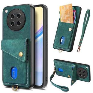 For OPPO Find X8s Retro Card Wallet Fold Leather Phone Case with Strap(Green)