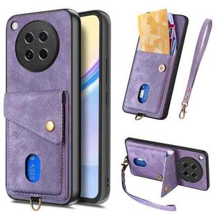 For OPPO Find X8s Retro Card Wallet Fold Leather Phone Case with Strap(Purple)