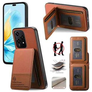 For Honor 200 Lite Twill Fabric Leather Vertical Flip RFID Card Bag Phone Case(Brown)