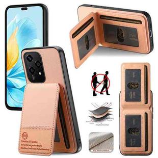 For Honor 200 Lite Twill Fabric Leather Vertical Flip RFID Card Bag Phone Case(Pink)