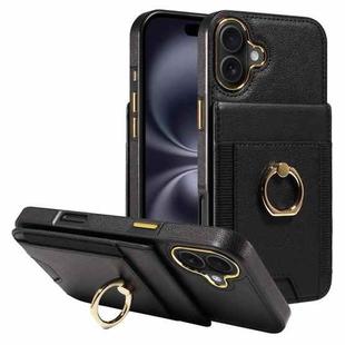 For iPhone 16 Plus Ring Multifunctional Vertical Flip Wallet Back Cover Leather Phone Case(Black)