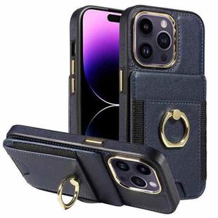 For iPhone 15 Pro Max Ring Multifunctional Vertical Flip Wallet Back Cover Leather Phone Case(Dark Blue)