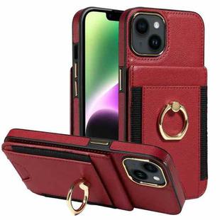 For iPhone 14 Ring Multifunctional Vertical Flip Wallet Back Cover Leather Phone Case(Red)