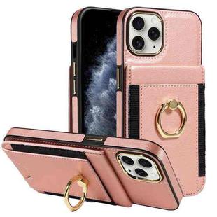 For iPhone 12 / 12 Pro Ring Multifunctional Vertical Flip Wallet Back Cover Leather Phone Case(Rose Gold)