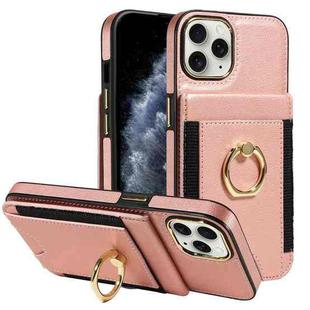 For iPhone 12 Pro Max Ring Multifunctional Vertical Flip Wallet Back Cover Leather Phone Case(Rose Gold)