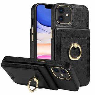 For iPhone 11 Ring Multifunctional Vertical Flip Wallet Back Cover Leather Phone Case(Black)