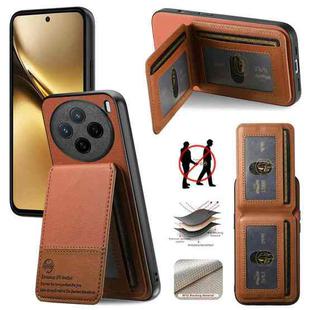 For vivo X200 Twill Fabric Leather Vertical Flip RFID Card Bag Phone Case(Brown)