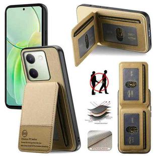 For vivo Y300+ Twill Fabric Leather Vertical Flip RFID Card Bag Phone Case(Khaki)