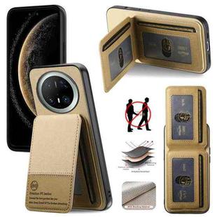 For Huawei Mate 70 Pro+ Twill Fabric Leather Vertical Flip RFID Card Bag Phone Case(Khaki)