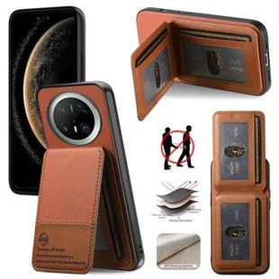 For Huawei Mate 70 Pro+ Twill Fabric Leather Vertical Flip RFID Card Bag Phone Case(Brown)