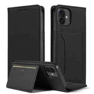 For iPhone 16 Plus Magnetism Skin Feel Card Holder Leather Phone Case(black)