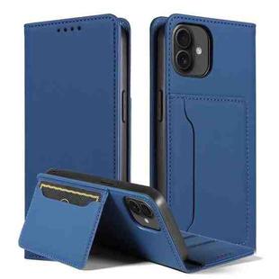 For iPhone 16 Plus Magnetism Skin Feel Card Holder Leather Phone Case(blue)