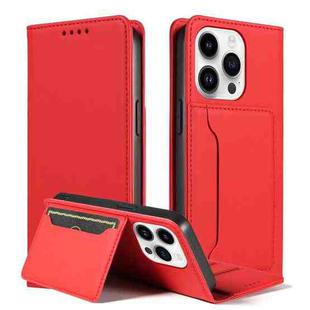 For iPhone 15 Pro Max Magnetism Skin Feel Card Holder Leather Phone Case(red)
