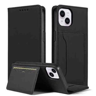 For iPhone 14 Plus Magnetism Skin Feel Card Holder Leather Phone Case(black)