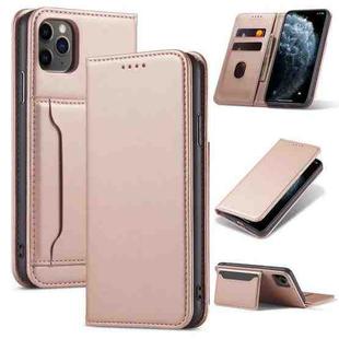 For iPhone 12 / 12 Pro Magnetism Skin Feel Card Holder Leather Phone Case(pink)