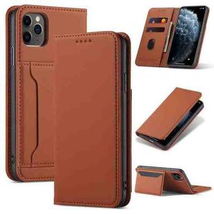 For iPhone 12 Pro Max Magnetism Skin Feel Card Holder Leather Phone Case(brown)