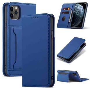 For iPhone 12 Pro Max Magnetism Skin Feel Card Holder Leather Phone Case(blue)