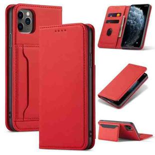 For iPhone 11 Pro Max Magnetism Skin Feel Card Holder Leather Phone Case(red)