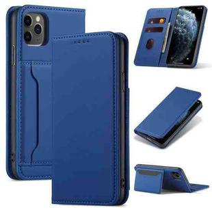 For iPhone 11 Pro Max Magnetism Skin Feel Card Holder Leather Phone Case(blue)