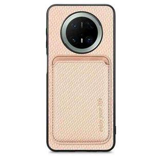 For Huawei Mate 70 Carbon Fiber Leather Card Magsafe Phone Case(Khaki)