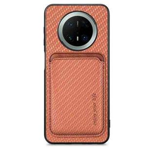 For Huawei Mate 70 Pro+ Carbon Fiber Leather Card Magsafe Phone Case(Brown)