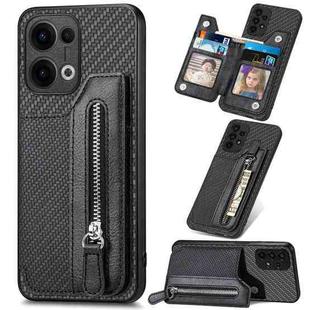 For OPPO Reno13 Carbon Fiber Horizontal Flip Zipper Wallet Phone Case(Black)