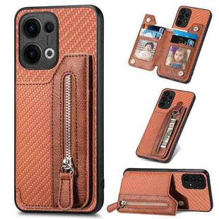 For OPPO Reno13 Carbon Fiber Horizontal Flip Zipper Wallet Phone Case(Brown)