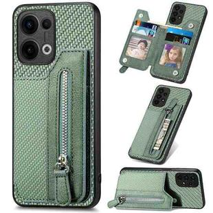 For OPPO Reno13 Carbon Fiber Horizontal Flip Zipper Wallet Phone Case(Green)