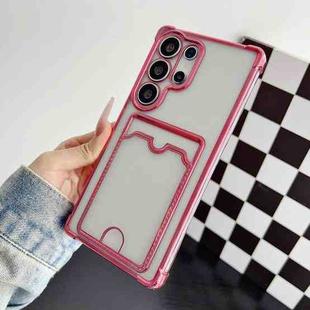 For Samsung Galaxy S25 Ultra 5G Four-cornered Electroplated Card Bag TPU Phone Case(Pink)
