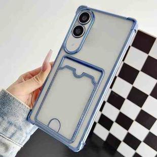 For Samsung Galaxy S25 Edge 5G Four-cornered Electroplated Card Bag TPU Phone Case(Bule)