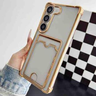 For Samsung Galaxy S23 5G Four-cornered Electroplated Card Bag TPU Phone Case(Gold)