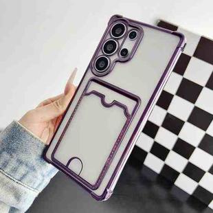 For Samsung Galaxy S23 Ultra 5G Four-cornered Electroplated Card Bag TPU Phone Case(Purple)