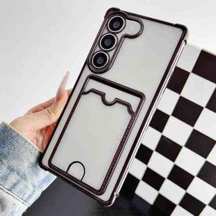 For Samsung Galaxy S22 5G Four-cornered Electroplated Card Bag TPU Phone Case(Black)
