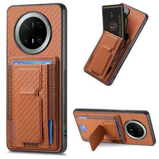 For Huawei Mate 70 Carbon Fiber Fold Stand Elastic Card Bag Phone Case(Brown)