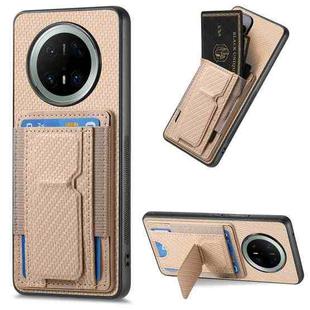 For Huawei Mate 70 Carbon Fiber Fold Stand Elastic Card Bag Phone Case(Khaki)