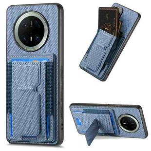 For Huawei Mate 70 Pro Carbon Fiber Fold Stand Elastic Card Bag Phone Case(Blue)