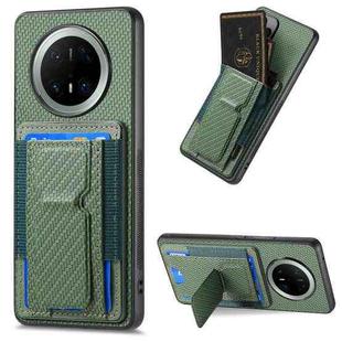 For Huawei Mate 70 Pro Carbon Fiber Fold Stand Elastic Card Bag Phone Case(Green)