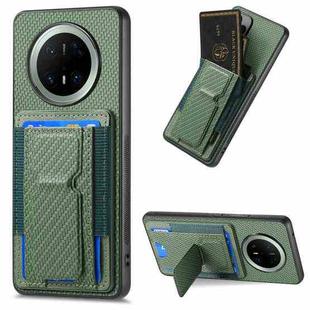 For Huawei Mate 70 Pro+ Carbon Fiber Fold Stand Elastic Card Bag Phone Case(Green)
