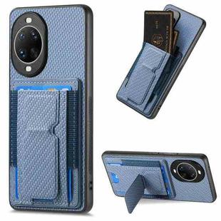 For Huawei nova 14 Carbon Fiber Fold Stand Elastic Card Bag Phone Case(Blue)