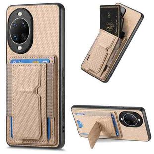 For Huawei nova 14 Ultra Carbon Fiber Fold Stand Elastic Card Bag Phone Case(Khaki)