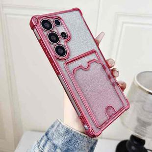 For Samsung Galaxy S22 Ultra 5G Gradient Glitter Plating TPU Phone Case with Card Slot(Pink)