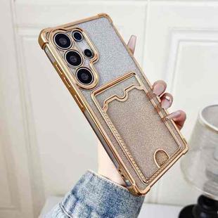 For Samsung Galaxy S25 Ultra 5G Gradient Glitter Plating TPU Phone Case with Card Slot(Gold)