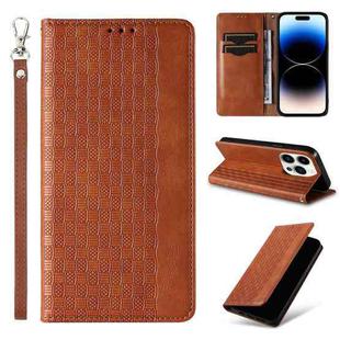For iPhone 16 Pro Max Braided Embossed Strong Magnetic Leather Phone Case(Brown)