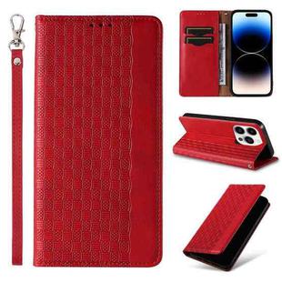 For iPhone 16 Pro Braided Embossed Strong Magnetic Leather Phone Case(Red)