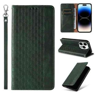 For iPhone 16 Pro Braided Embossed Strong Magnetic Leather Phone Case(Green)