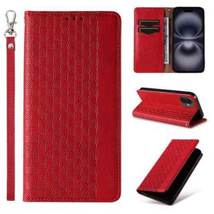 For iPhone 16 Plus Braided Embossed Strong Magnetic Leather Phone Case(Red)