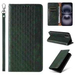 For iPhone 16 Plus Braided Embossed Strong Magnetic Leather Phone Case(Green)